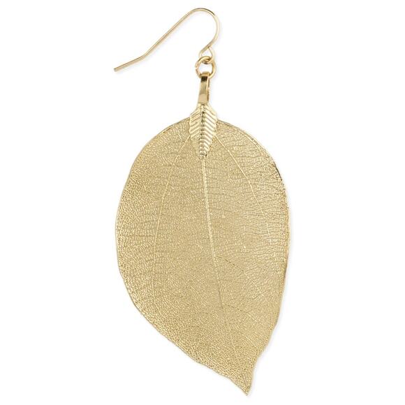 Gold Natural Leaf Earring - Picture 1 of 1